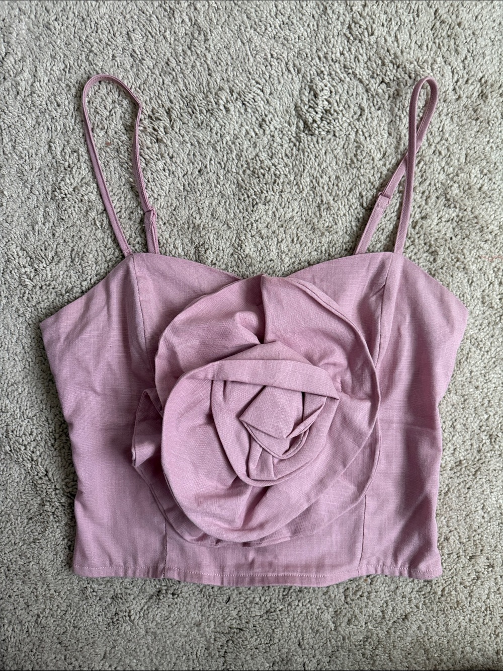 Delicate Pink Rose Appliqué Spaghetti Strap Crop Top